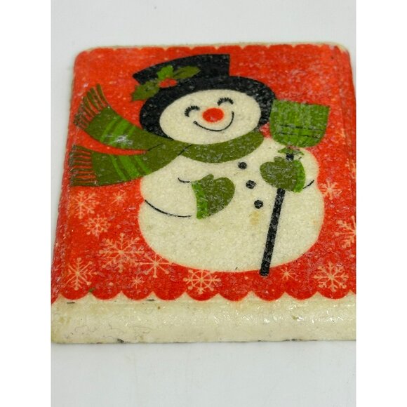 VTG Classic Snowman Coasters Set of 2 | Red & Green Christmas Tile Decor Holiday - Picture 6 of 9